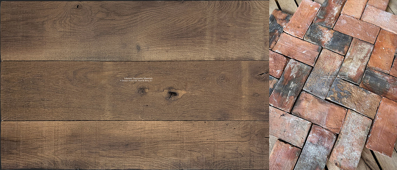 Rouen Médiévale Red and Black French Terra Cotta Brick Pavers + Kings of France 18th Century French Oak Floors - The Olde Oak Collection: Sussex