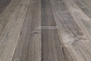 Beautiful antiqued French oak floor in warm brown with gray undertones enriches an interior with historic warmth.