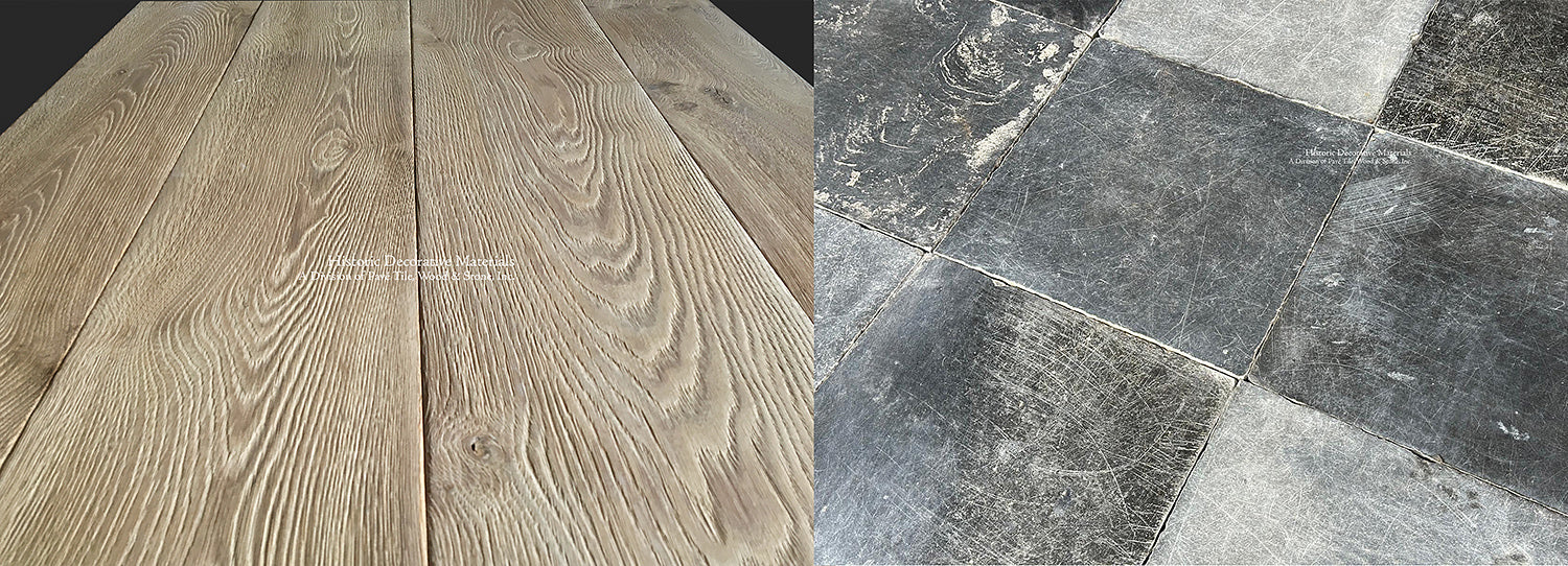 Belgian farmhouse interiors begin with antique French oak floors and Belgian bluestone.