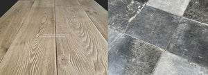Belgian farmhouse interiors begin with antique French oak floors and Belgian bluestone.