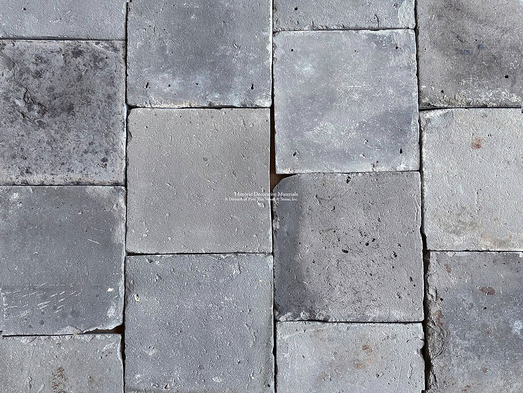 Antique Dutch Gray Blue Terra Cotta Tiles evoke 17th century interiors.