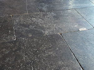 Antiqued Belgian Bluestone Flooring | Large pavers for a handsome, statement floor.