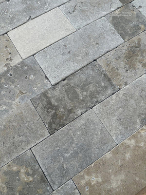 French limestone flooring Lot handcrafted in France with deep antiqued limestone patina