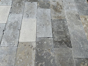 Luxury French limestone flooring Lot with aged limestone texture and Old World character