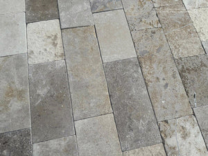 6×14 antiqued French limestone tiles Quercy for flooring and wall cladding