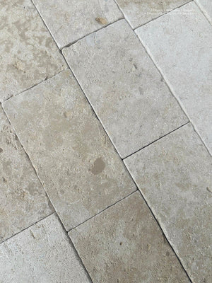 Authentic French limestone tiles Périgord with antiqued Old World limestone character