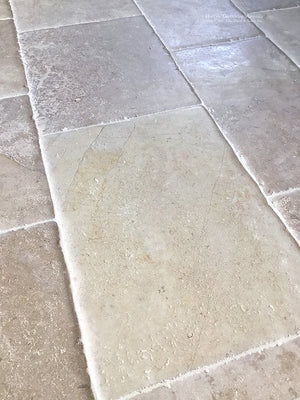 Antiqued French Limestone Floors | Translucent, neutral color palette for beautiful architectural interiors.