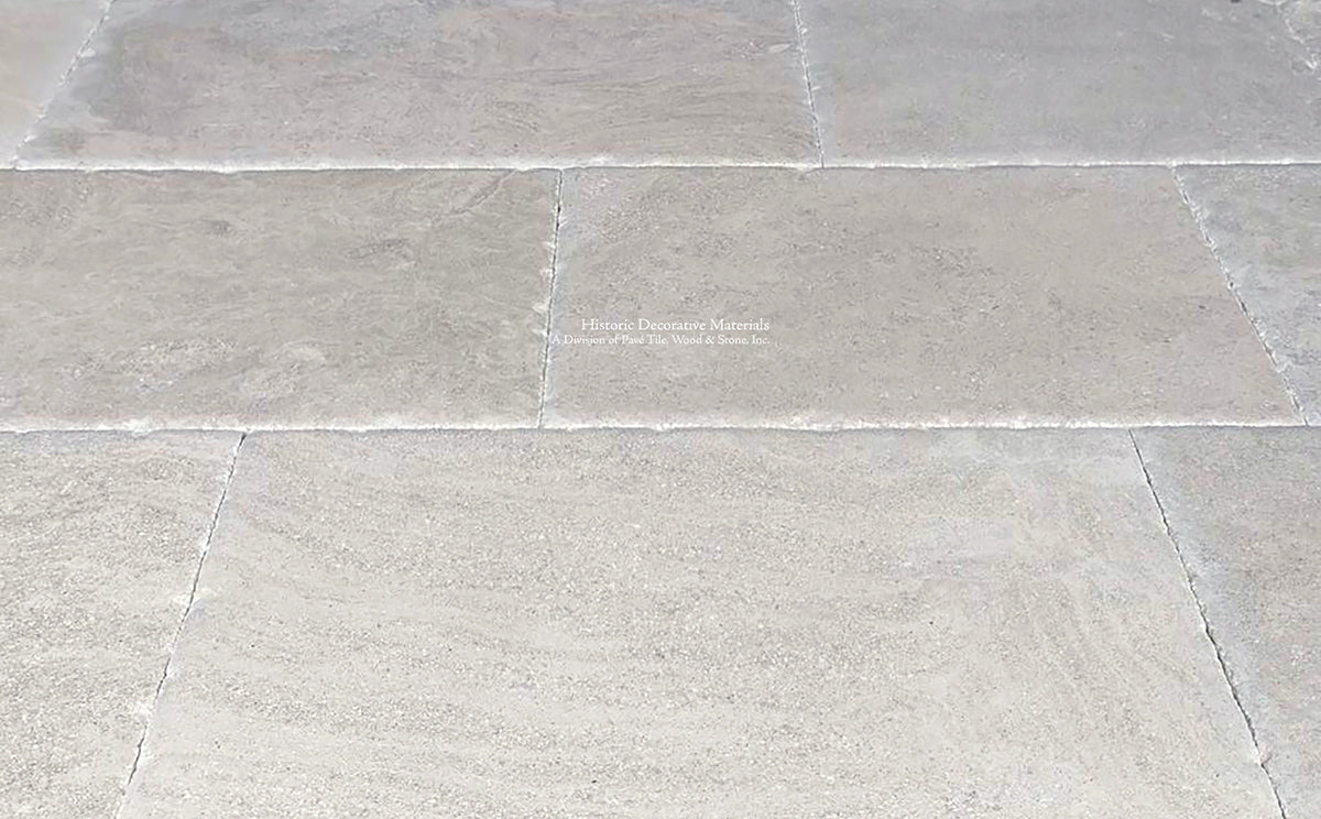 Tight grout lines are hallmarks of quality antique French limestone floors.