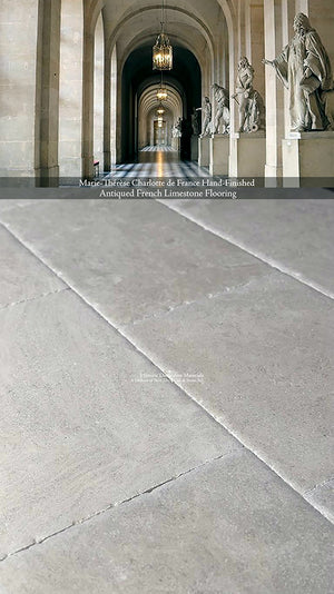 Historic antique French limestone floors are majestic in entryway foyers.