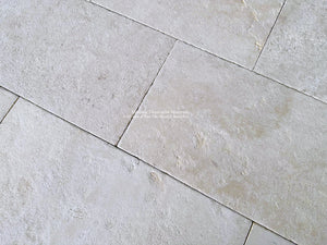 Antiqued French Limetone Flooring | Historic Patina for rustic, elegant kitchen floors.