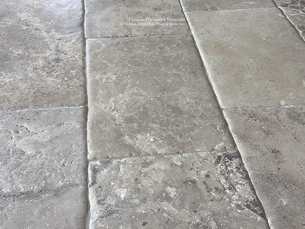 Antiqued French Limestone Flooring | Aged Edge Details creates authetnic, historic flooring.