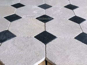 Antiqued Black & Beige Octagon & Cabochon Flooring | French Limestone & Ardoise Tiles