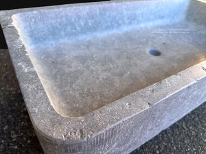 Large French limestone sink in antiqued French Ashlar Gray stone PS35