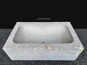 Cloister Stone trough sink with natural fossils and weathered mineral markings