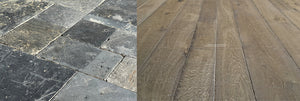 Antiqued French Oak & Antiqued Belgian Bluestone floors are heritage floors for English country homes.