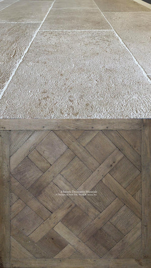 Réedition Antique Blonde Barr French Limestone Flooring + 18th Century French Oak Flooring in Parquet de Versailles