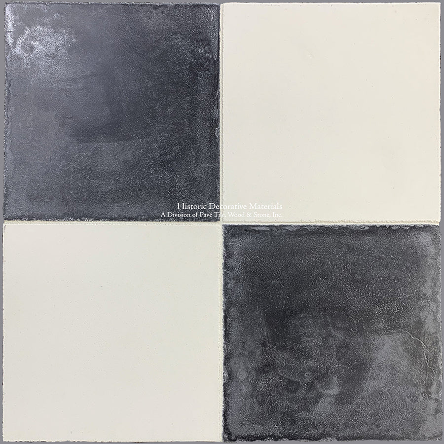 Catalan Farmhouse 1850 Antiqued Cement Tile - The Checker: Charcoal + Authentic Olde White