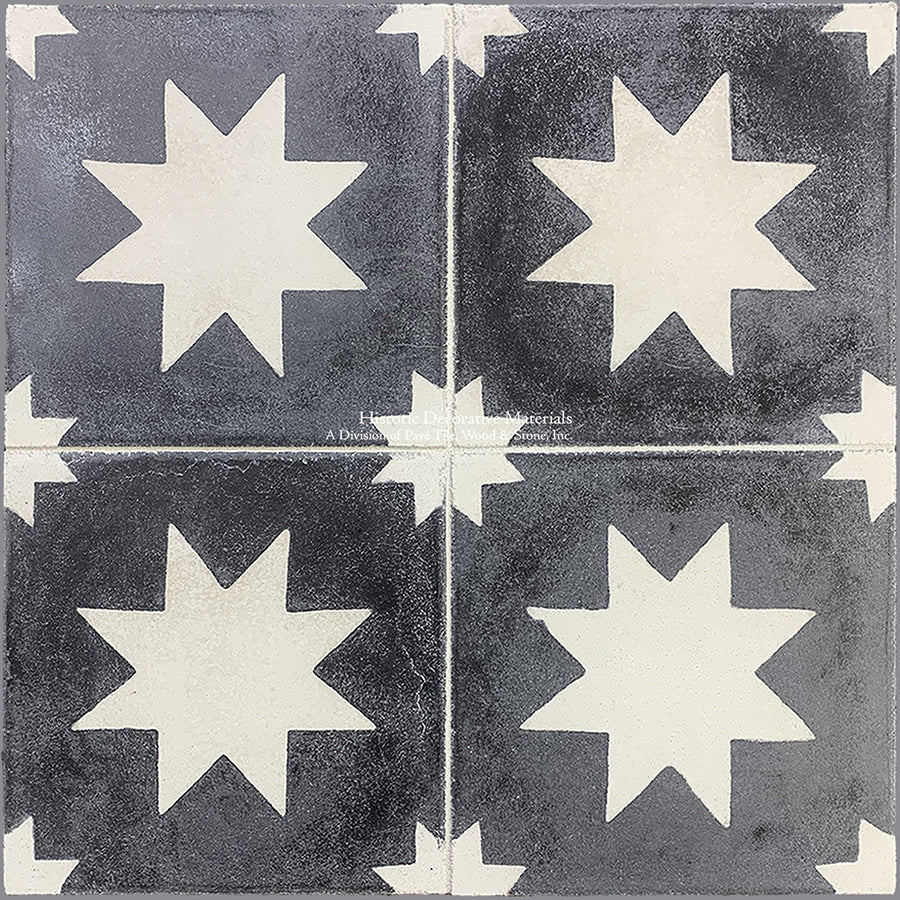 Catalan Farmhouse 1850 Antiqued Cement Tile - Twilight: Charcoal + Authentic Olde White