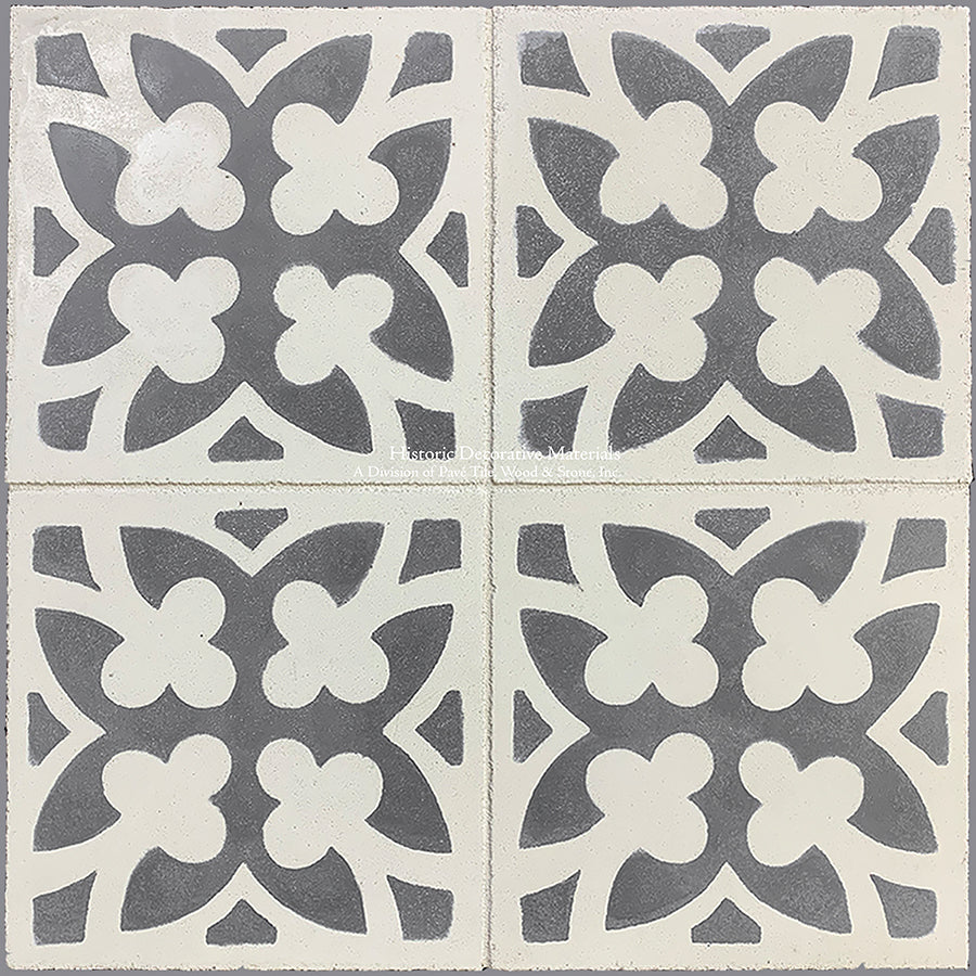 Catalan Farmhouse 1850 Antiqued Cement Tile -  Lucky Clover: Stone + Authentic Olde White