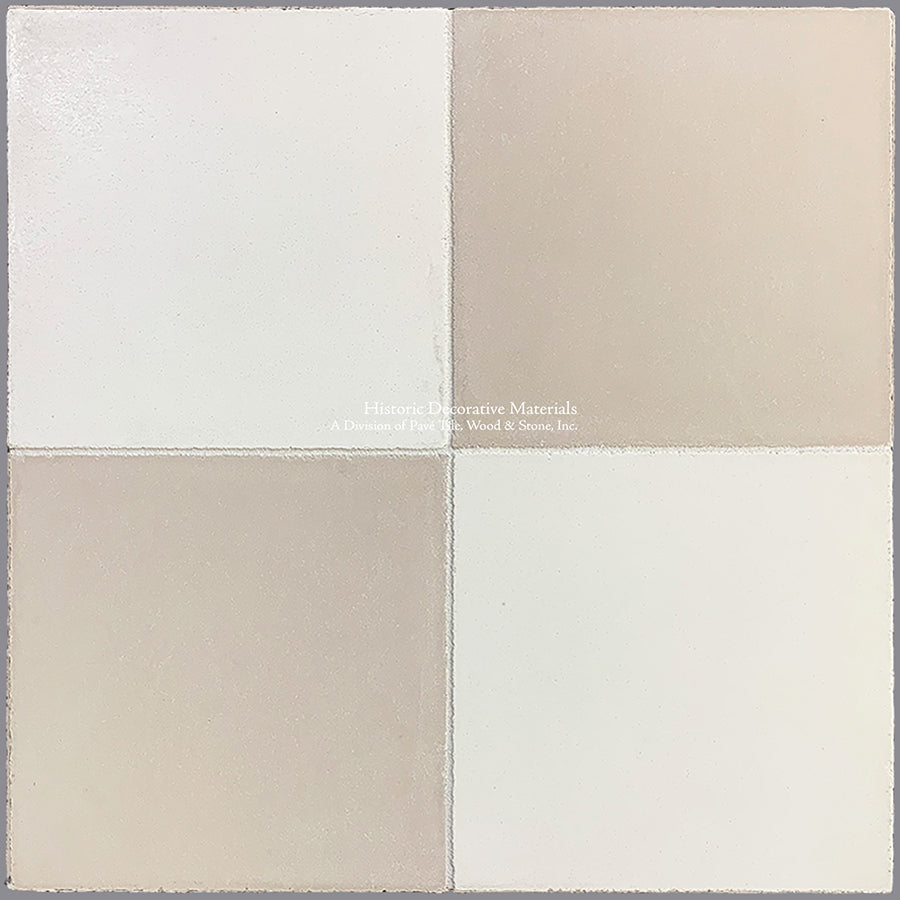 A Catalan Farmhouse 1850 Antiqued Cement Tile - The Checker:  Parchment + Authentic Olde White