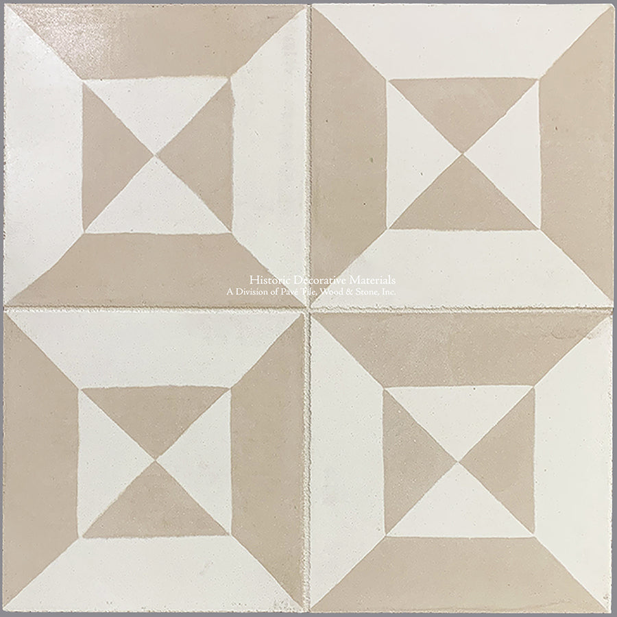 A Catalan Farmhouse 1850 Antiqued Cement Tile - The Magician: Parchment + Authentic Olde White