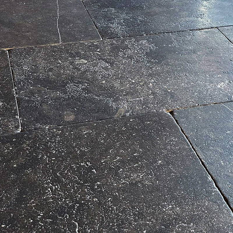 Antiqued Belgian Bluestone Floors| Rich Blue Black Patina for handsome interiors.
