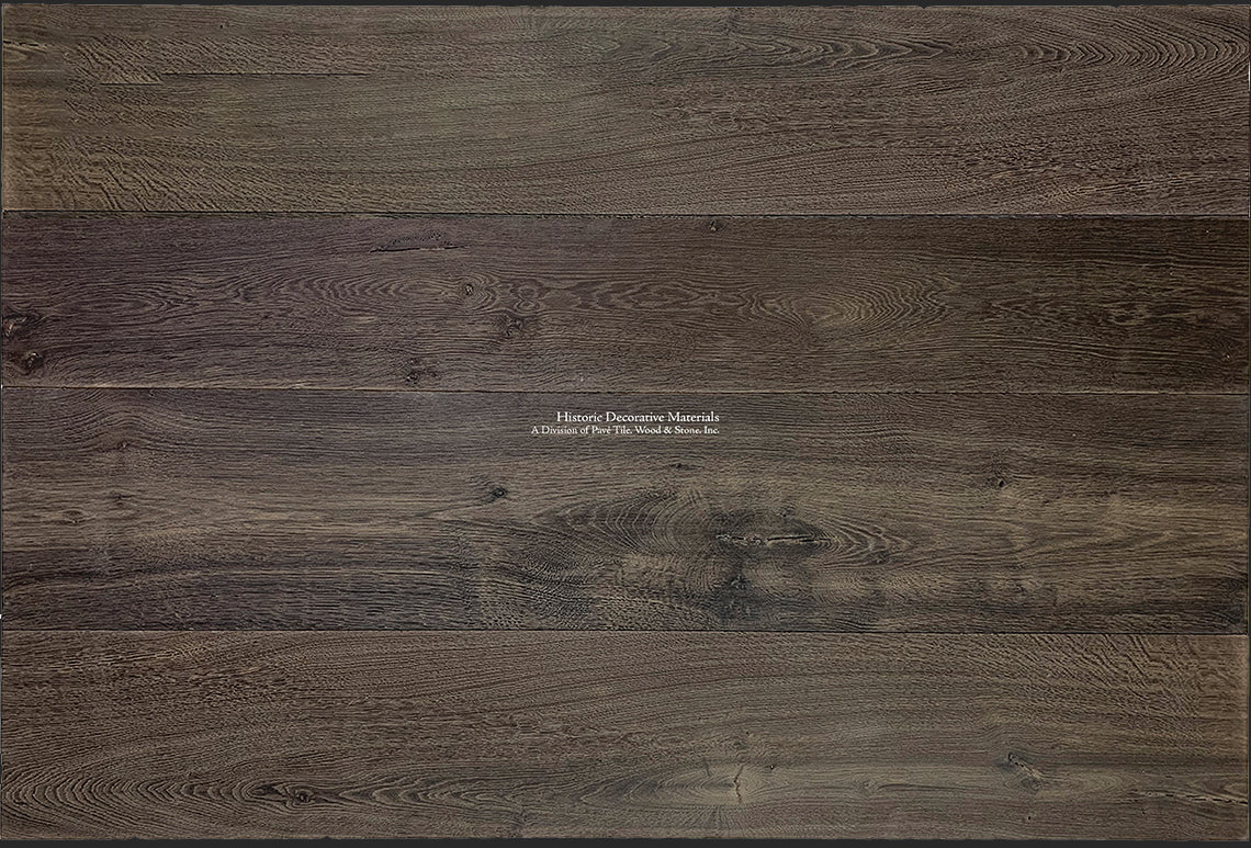 Aged dark oak patina French oak flooring for historic farmhouses.