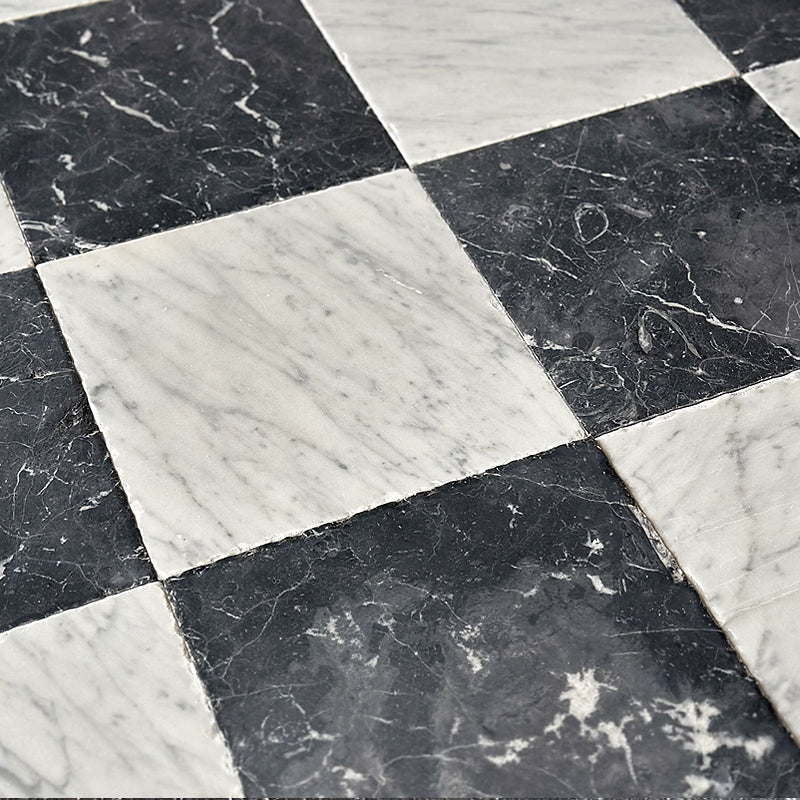 Antiqued Checkerboard Flooring | Black & White Marble Tiles with Historic Patina