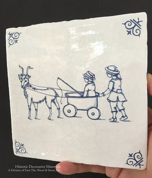 Delft tiles blue and white ceramic wall tile hand-painted with children at play motif for elegant interiors