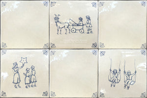 Delft tiles blue and white Dutch ceramic tile hand-painted with children at play scene for kitchen design