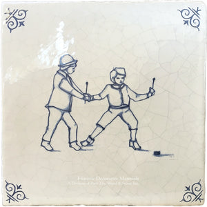 Delft tiles hand-painted blue and white ceramic tile inspired by Dutch scenes of children at play