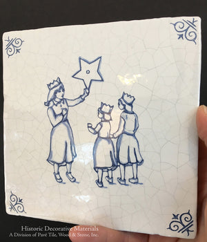 Delft tiles blue and white hand-painted ceramic wall tile with children at play motif for classic interiors