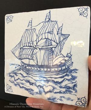 Delft tiles sailing vessel hand-painted blue and white ceramic wall tile for kitchen backsplash design
