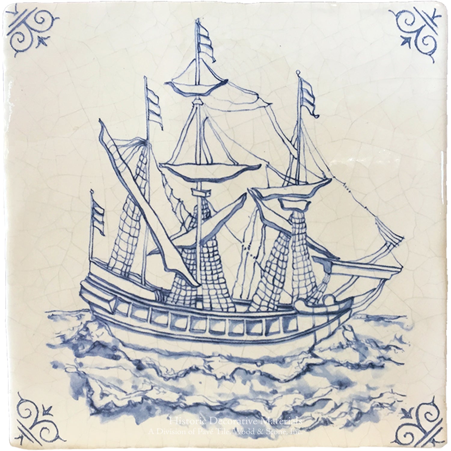 Delft Tiles – Dutch Trading Vessel | Hand-Painted Blue & White