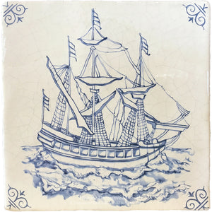 Delft tiles Dutch sailing ship ceramic wall tile in blue and white for refined interior spaces