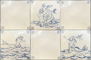 Delft tiles mythical marine creatures hand-painted blue white ceramic wall tile for traditional interiors