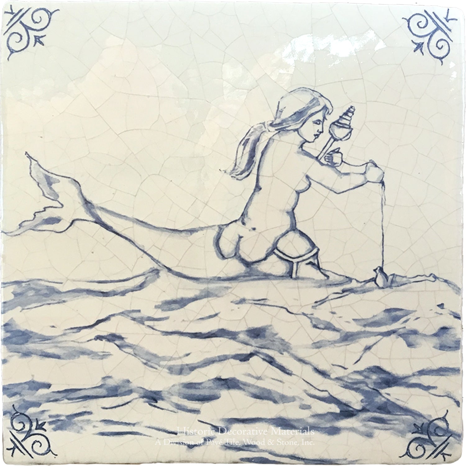 Delft tiles mythical sea creatures hand-painted blue and white Dutch ceramic wall tile for historic interiors