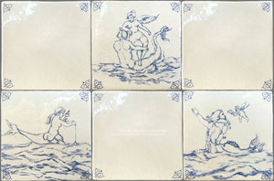Delft tiles mythical sea life antique style blue white ceramic wall tile for refined historic kitchens