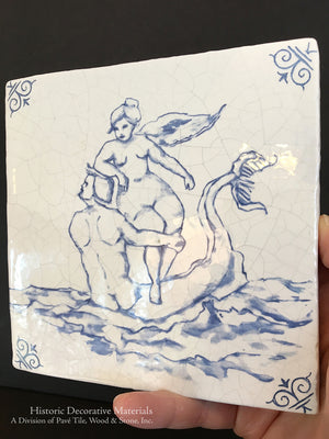 Delft sea creature tiles historic blue and white hand-painted Dutch ceramic wall tile