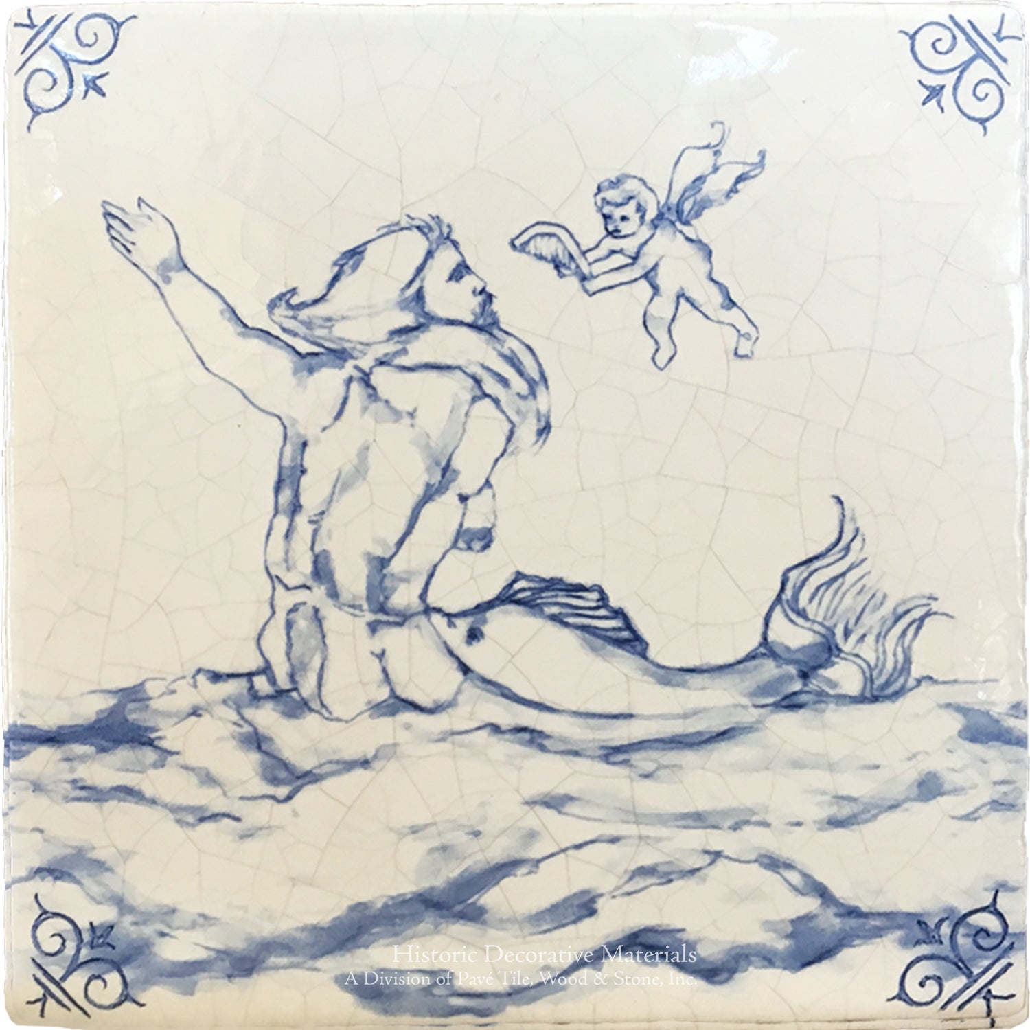 Delft tiles ocean mythology creatures blue white hand-painted Dutch ceramic wall tile for timeless interiors