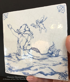 Delft tiles mythical marine figures antique style blue white ceramic wall tile for classic interior design
