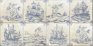 Delft tiles blue and white sailing ship ceramic wall tile for kitchens fireplaces and interiors