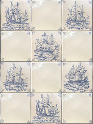 Delft tiles hand-painted Dutch vessel ceramic wall tile with blue and white maritime motif