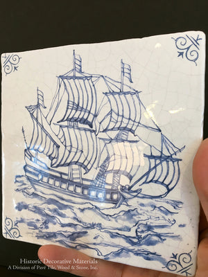 Delft tiles blue and white sailing vessel ceramic tile for classic European kitchen design