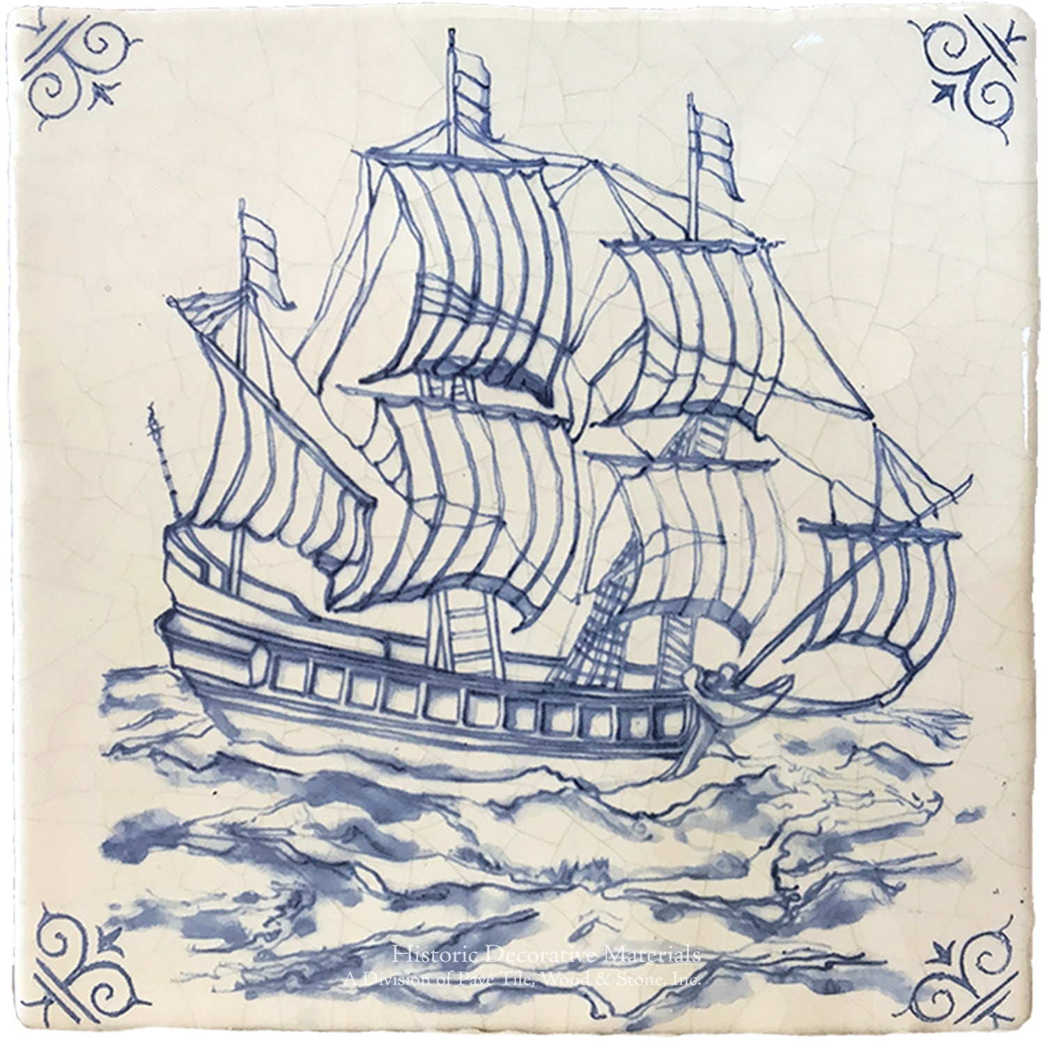 Delft tiles Dutch ship ceramic wall tile in blue and white for timeless interior applications
