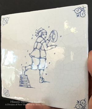 Delft tiles village life scene hand-painted blue and white Dutch ceramic wall tile