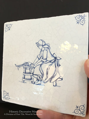 Delft tiles village life figures scene hand-painted Dutch ceramic tile