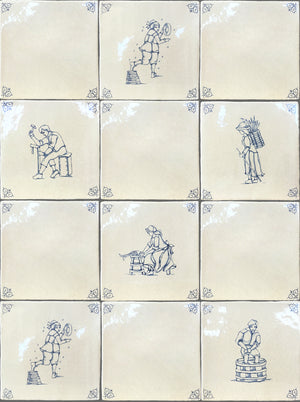Delft tiles hand-painted village life scene Dutch blue white ceramic tiles for fireplace surrounds