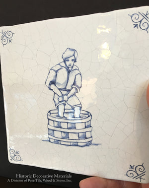 Delft blue and white tiles village life scene Dutch hand-painted ceramic tile