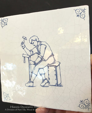 Delft tiles village life artisan hand-painted blue and white ceramic tile